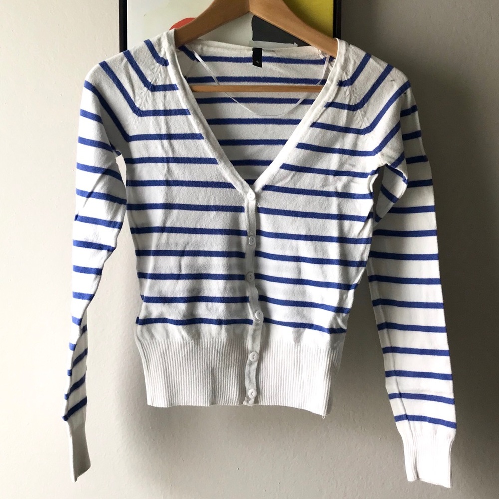 H&M Blue & White Striped Cardigan